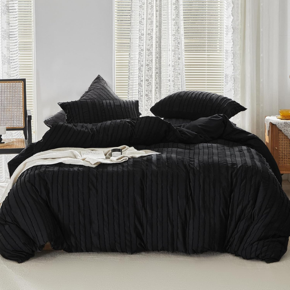 Luxurious Tufted Duvet Cover Set – Queen Size | Striped Textured Boho Bedding | Ultra-Soft Washed Microfiber | 3-Piece Set