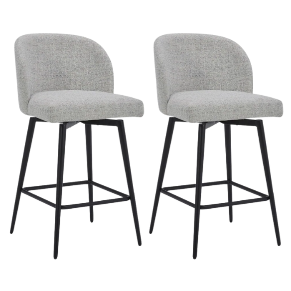 Set of 2 Counter Height Swivel Barstools – Mid-Century Modern Design, Padded Seat with High-Density Foam, 360° Swivel, Sturdy Iron Base, Footrest for Kitchen or Bar