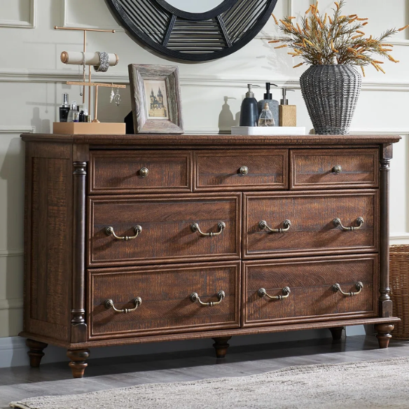 Farmhouse 7-Drawer Rustic Dresser with Two Drawer Sizes, Perfect for Bedroom or Living Room Storage