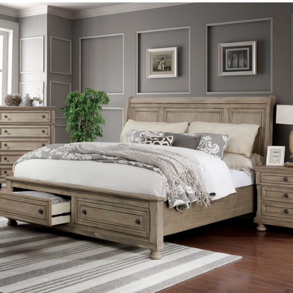 Rustic Farmhouse 3-Piece Queen Bedroom Set in Solid Grey Wood