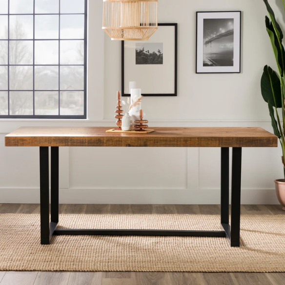 72-Inch Solid Wood Distressed Dining Table – Rustic Industrial Charm for Any Dining Room