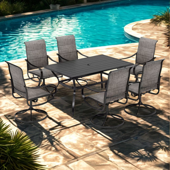 Patio Dining Set | Outdoor Furniture with Table and Swivel Chairs | All-Weather Garden Furniture with Umbrella Hole for Shade