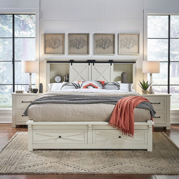 Solid Wood 5-Piece Storage Bedroom Collection – Rustic Elegance with Ample Storage, New Zealand Pine Construction, and Distressed White & Graphite Finish