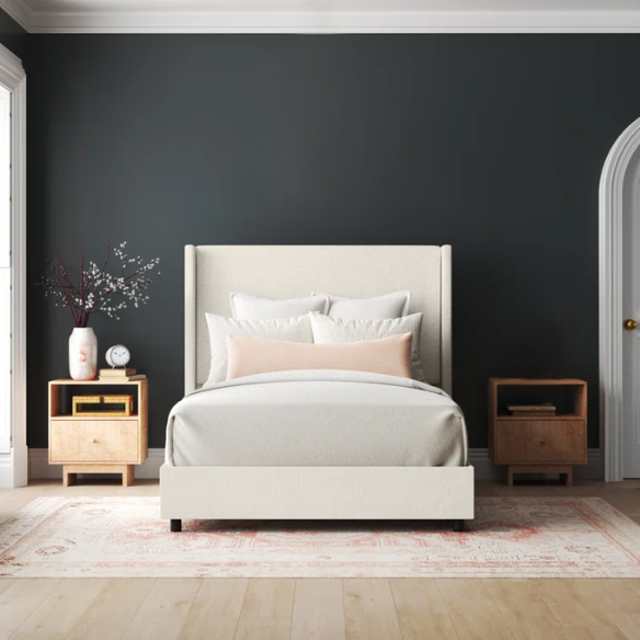 Cozy and Sleek Modern Queen Size Upholstered Wingback Bed