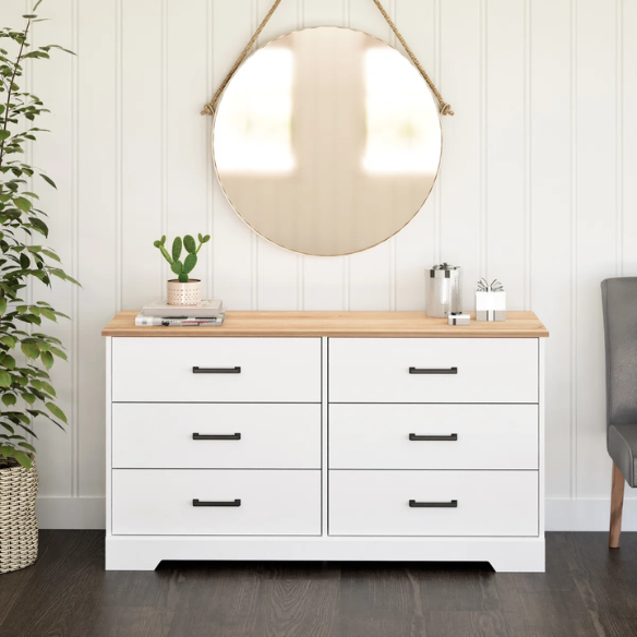 Rustic Modern 6-Drawer 53.25" W Double Dresser with Timeless Farmhouse Charm