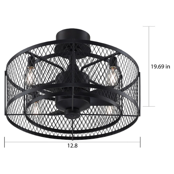 Aged Bronze 4-Light Ceiling Fan – Industrial Cage-Style Fan with Edison Bulbs & Handheld Remote for Modern Home Décor
