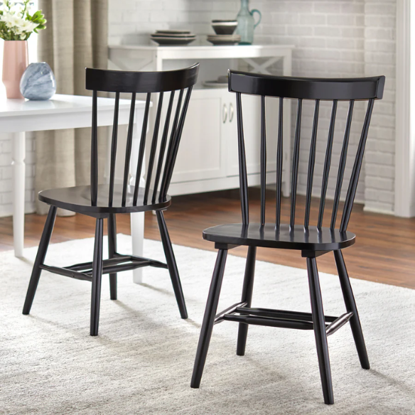 Farmhouse Spindle Back Dining Chairs – Set of 2, Solid Rubberwood
