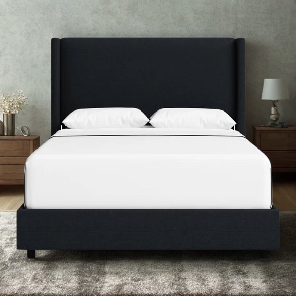 Cozy and Sleek Modern Queen Size Upholstered Wingback Bed