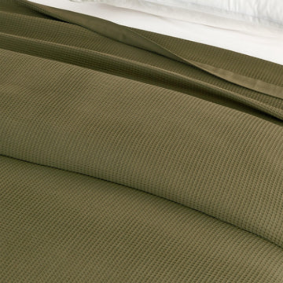 Cotton Waffle Weave Bed Blanket – Olive Green | All-Season Breathable Layer