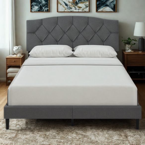 Modern Button-Tufted Queen Size Upholstered Platform Bed with Sleek Design