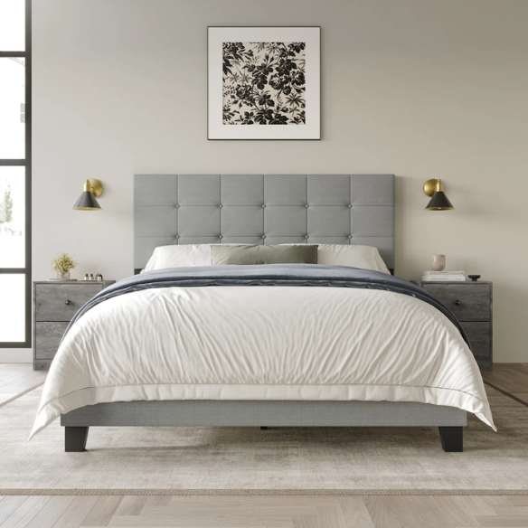 Light Grey Tufted Button Polyester 3-Piece Full Double Size Bedroom Set – Elegant Design with Plush Comfort and Sophisticated Style