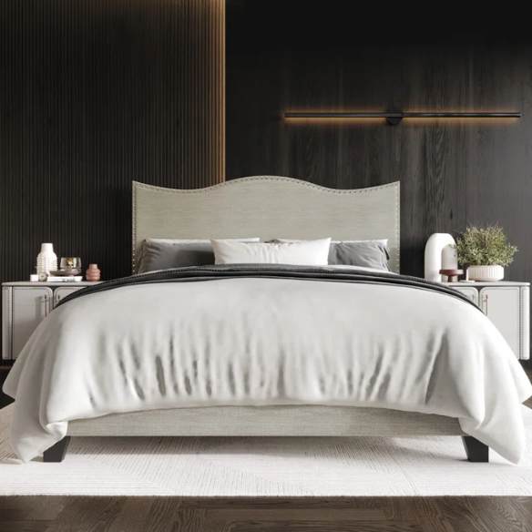 Sleek Upholstered Standard Bed – Full/Double Size in Solid Color Polyester with Stylish, Versatile Design