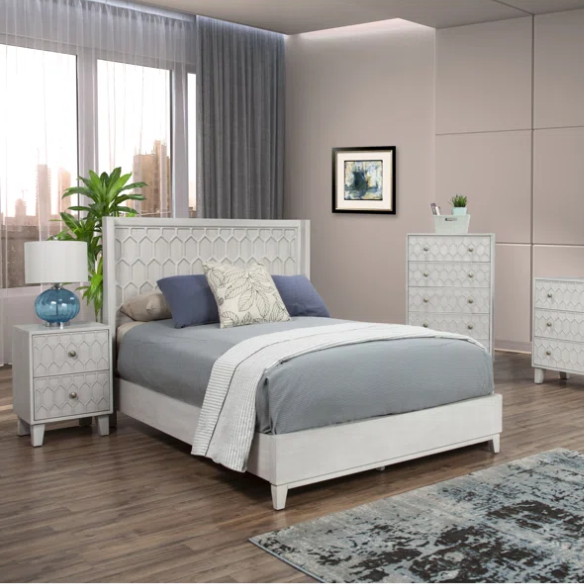 Modern Panel Configurable Bedroom Set with Honeycomb Design Headboard – Stylish and Contemporary with Sleek Lines and Sophisticated Appeal