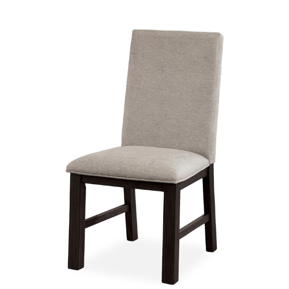 Antique Black Wood Side Chairs with Grey Linen Upholstered Seats (Set of 2) – Transitional Padded Dining Chairs for Kitchen or Dining Room