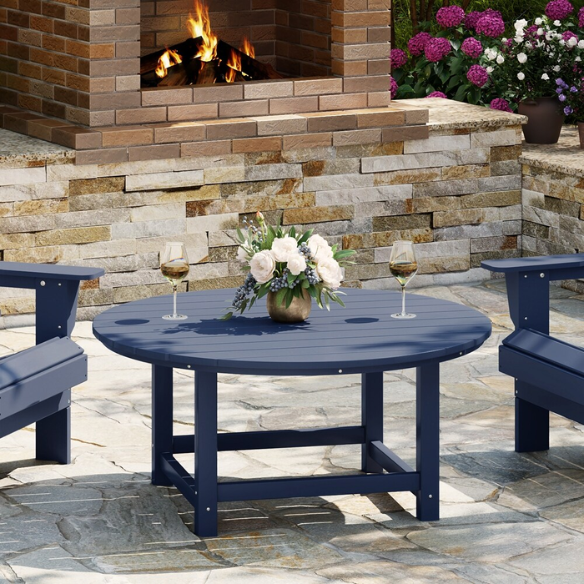 Outdoor Conversation Table – Stylish, Weather-Resistant Recycled Plastic Table with Slat-Style Top for Patios and Gardens