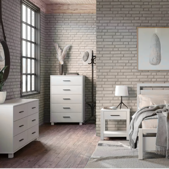 Rustic White King 5-Piece Solid Wood Bedroom Set – Bed, 2 Nightstands, 6-Drawer Dresser, and 5-Drawer Chest