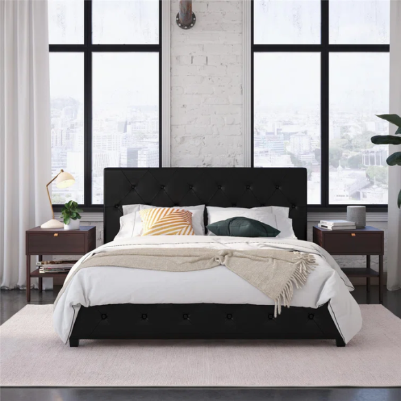 Luxurious Faux Leather Platform Bed – Full Double Size with Sleek Modern Design