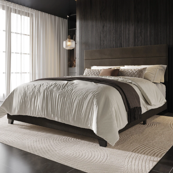 Modern King Size Upholstered Bed with Horizontal Channel Tufted Headboard – Simple, Sophisticated Design for a Contemporary Bedroom