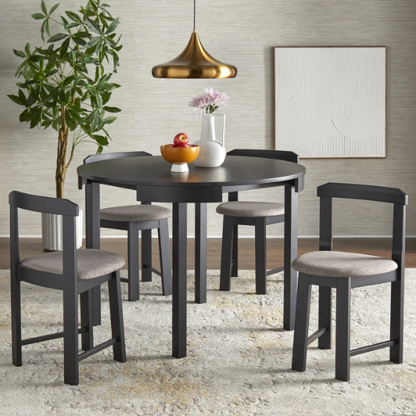 5-Piece Compact Round Dining Set – Space-Saving Design with Vegan Leather or Fabric Seats