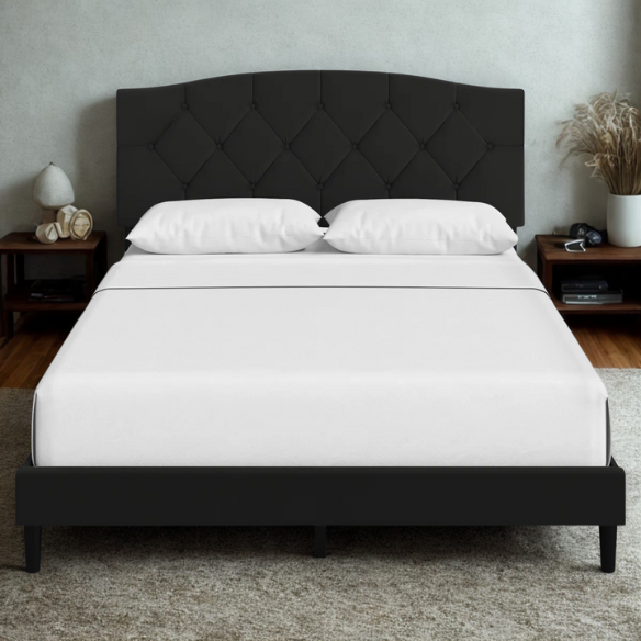 Modern Button-Tufted Queen Size Upholstered Platform Bed with Sleek Design