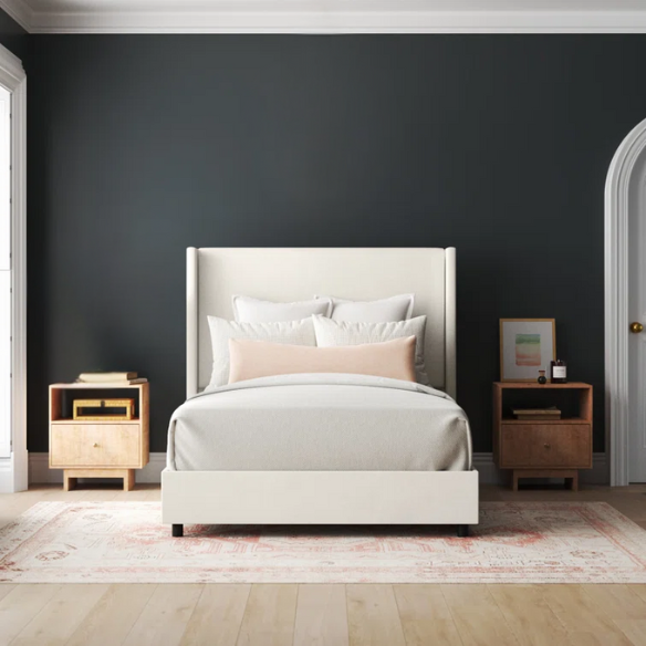 Cozy and Sleek Modern Queen Size Upholstered Wingback Bed