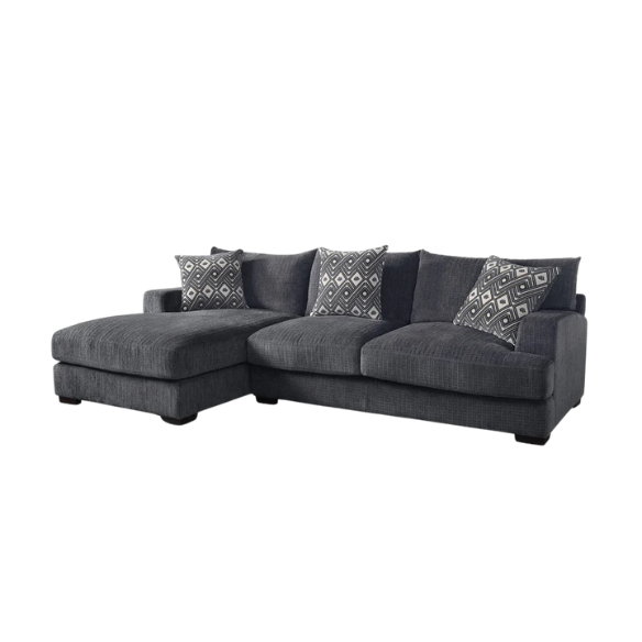 Contemporary Chenille Cushioned L-Shaped Sectional – Stylish Grey Sofa with Plush Pillows and Chaise Lounge for Ultimate Comfort