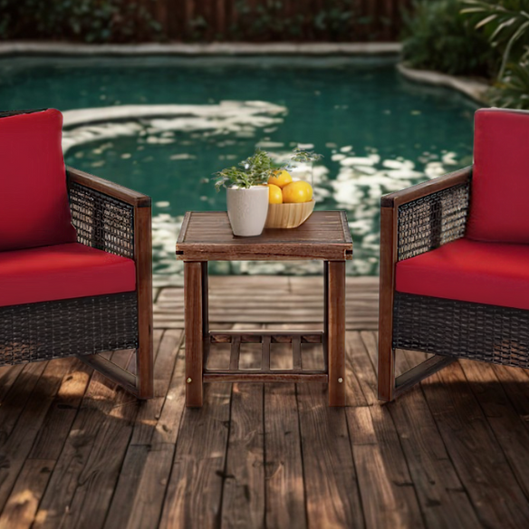 3-Piece Patio Wicker Furniture Set | Rattan Outdoor Sofa with Washable Cushions and Acacia Wood Coffee Table | Perfect for Garden and Backyard