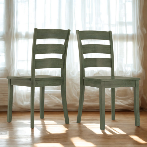 Farmhouse Ladder Back Dining Chairs – Set of 2 | Solid Wood, Distressed Finish