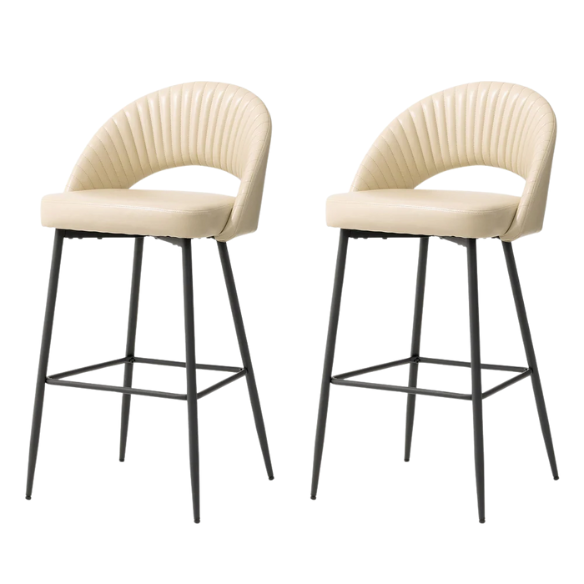 Set of 2 41" Modern Tapered Leg High Bar Stools with Leatherette Backrest and Fabric Seat – Stylish & Contemporary Design for Home or Commercial Spaces