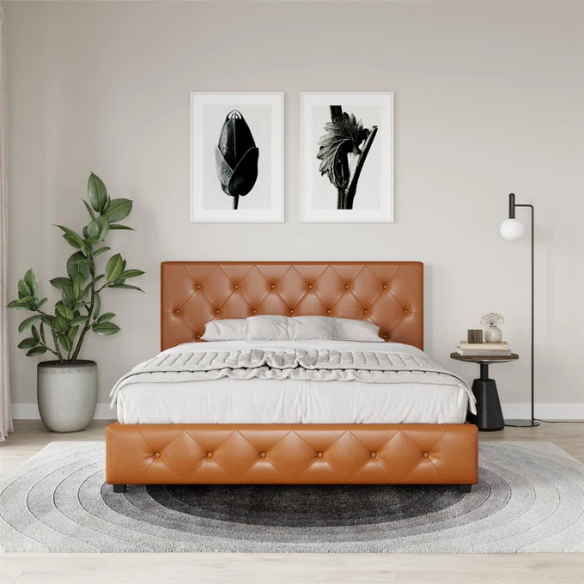 Luxurious Faux Leather Platform Bed – Full Double Size with Sleek Modern Design