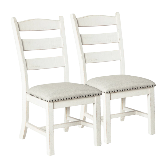 Rustic White Distressed Solid Wood Upholstered Side Chairs (Set of 2) – Farmhouse Dining Accent Seating