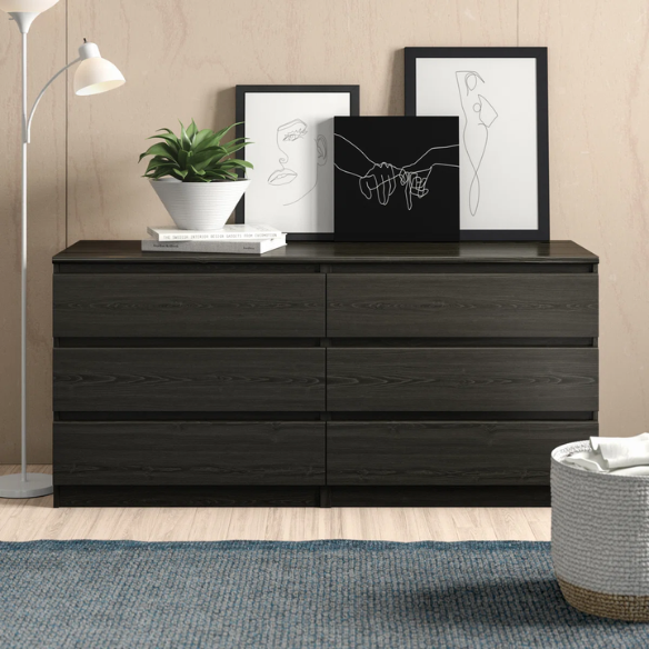 Versatile 60.5" 6-Drawer Double Dresser with Smooth Metal Glides and Clean-Lined Silhouette