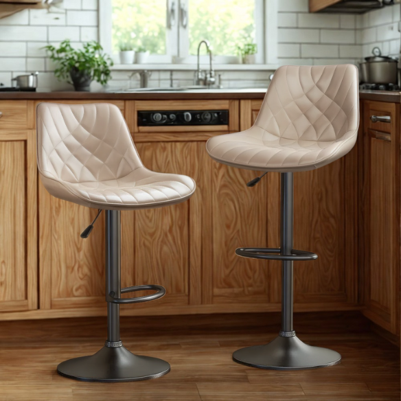 Set of 2 Adjustable Height Swivel Bar Stools with Back – Mid-Century Modern Design, Polished Chrome Base, Ergonomic Imitation Leather Seat, 360° Rotation for Kitchen Island or Bar