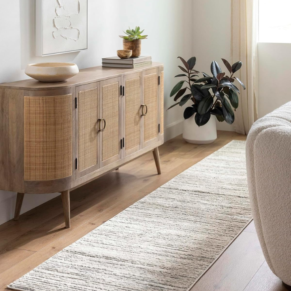 Modern Abstract Gray Area Rug – Stain-Resistant, High-Low Pile, Distressed Ivory Hues for a Relaxed, Stylish Touch