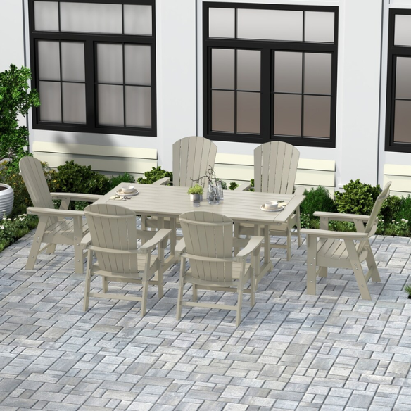 7-Piece Eco-Friendly All-Weather Outdoor Dining Set with Armchairs – Comfortable, Stylish, and Durable for Your Patio or Backyard