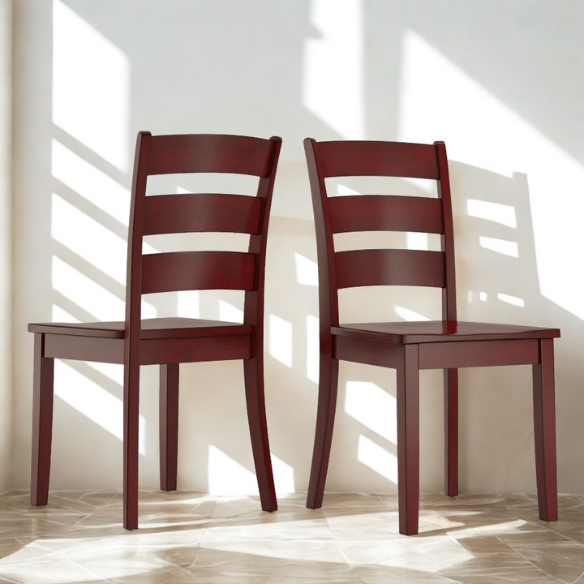 Farmhouse Ladder Back Dining Chairs – Set of 2 | Solid Wood, Distressed Finish