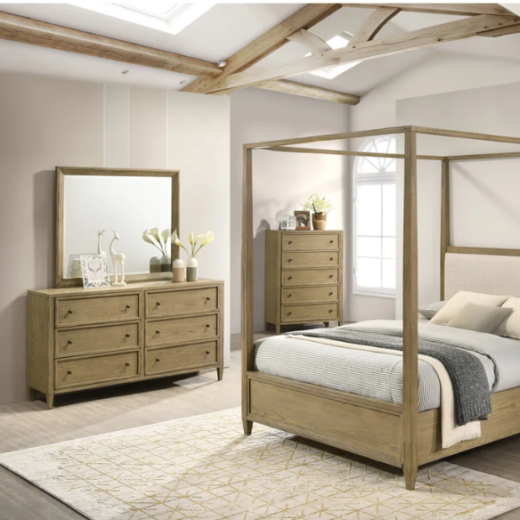 3-Piece Light Brown Upholstered Canopy Platform Bedroom Set – Elegant, Cozy Retreat with Rustic Charm and Modern Design