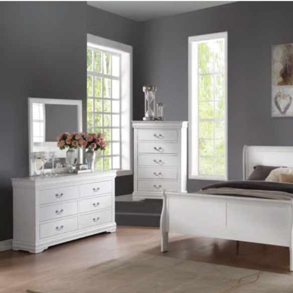 Sleek Glossy Finish 6-Piece Sleigh Aesthetic Twin Bedroom Set: Modern Elegance Redefined