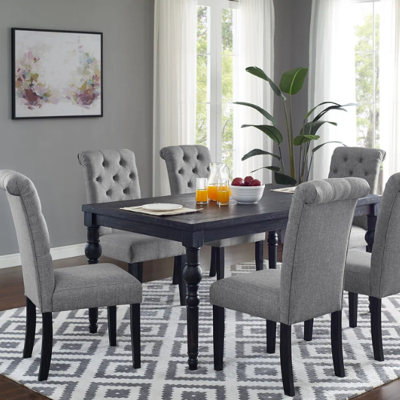 7-Piece Dark-Wash Wood Dining Set with Turned Legs – Classic Traditional Style with Distressed Finish