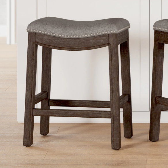 Saddle-Seat Wood Bar Stool with Upholstered Seat – Stylish and Durable Counter/Bar Stool in Weathered Natural or Distressed Espresso Finish