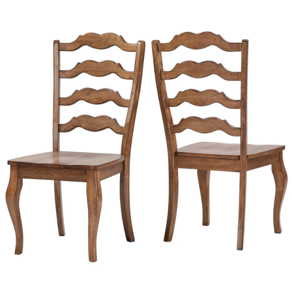 Rustic Ladder Back Solid Wood Dining Chairs (Set of 2) – Farmhouse Style Kitchen or Dining Room Seating