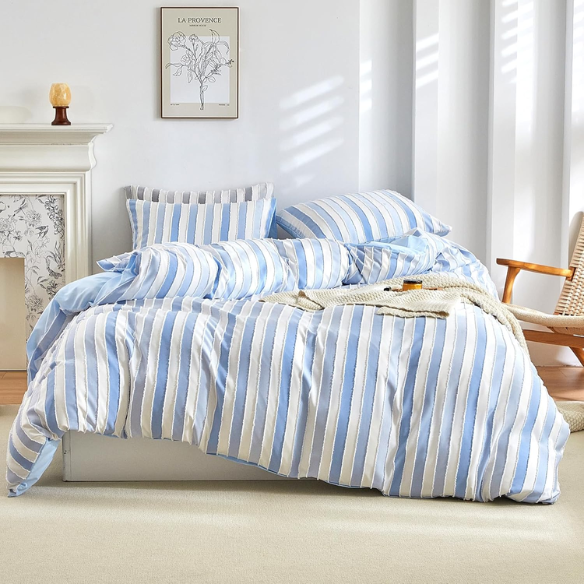 Luxurious Tufted Duvet Cover Set – Queen Size | Striped Textured Boho Bedding | Ultra-Soft Washed Microfiber | 3-Piece Set