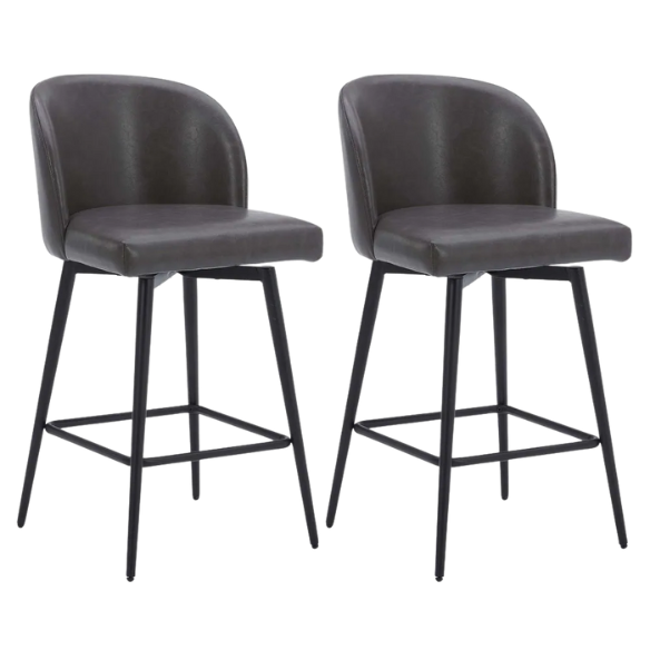 Set of 2 Counter Height Swivel Barstools – Mid-Century Modern Design, Padded Seat with High-Density Foam, 360° Swivel, Sturdy Iron Base, Footrest for Kitchen or Bar