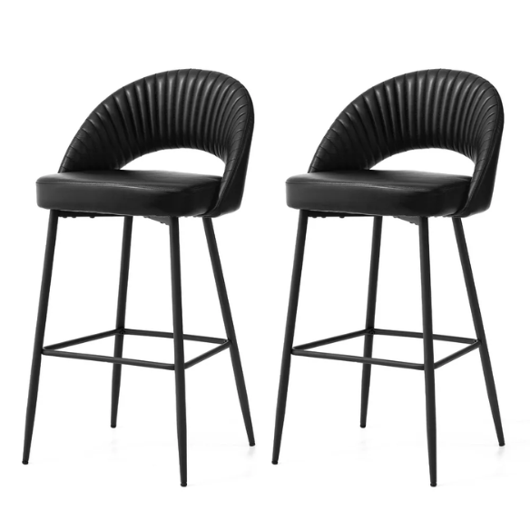 Set of 2 41" Modern Tapered Leg High Bar Stools with Leatherette Backrest and Fabric Seat – Stylish & Contemporary Design for Home or Commercial Spaces