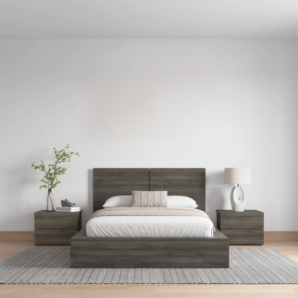 Elegant 3-Piece Wood Bedroom Set – Full Double Size Bed with Stylish Headboard and 2 Matching Nightstands