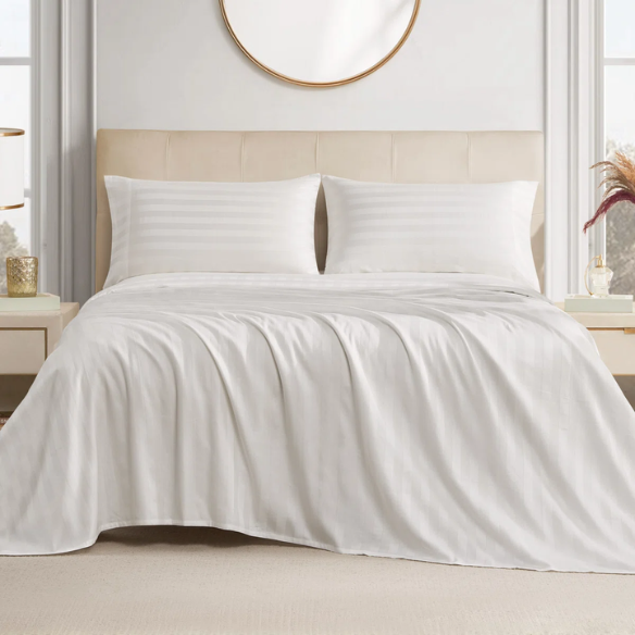 4-Piece Luxury Bed Sheet Set – Fitted & Flat Sheets with Pillowcases | Solid Stripe Bedding for Twin, Full, Queen, King Sizes