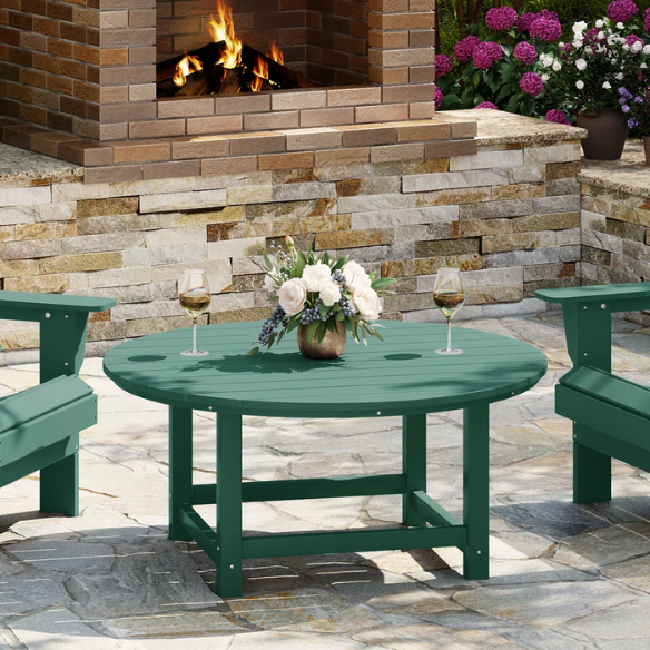 Outdoor Conversation Table – Stylish, Weather-Resistant Recycled Plastic Table with Slat-Style Top for Patios and Gardens