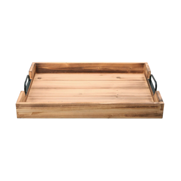 Rustic Wooden Coffee Table Tray with Handle Slots – Farmhouse-Inspired Accent for Stylish Organization and Decor