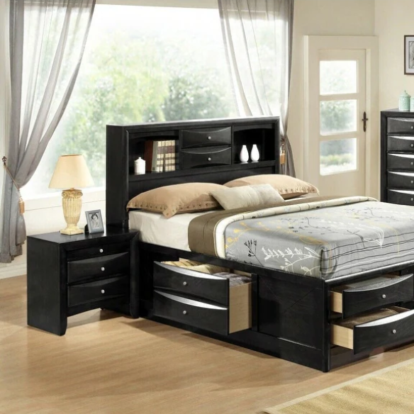 5-Piece Solid Wood Bedroom Set with Storage Bed, Bookcase, and Extra Drawers – Stylish and Functional Design for a Sophisticated Bedroom