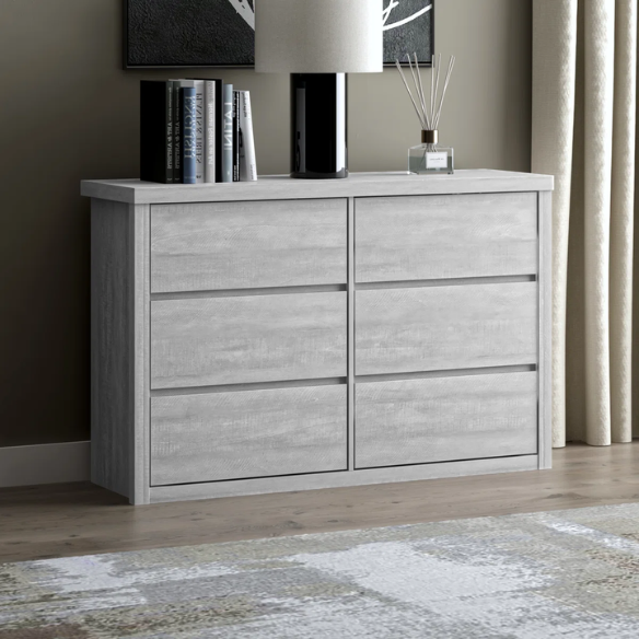Modern 46.46'' 6-Drawer Double Dresser with Hidden Handles and Wood Grain Finish